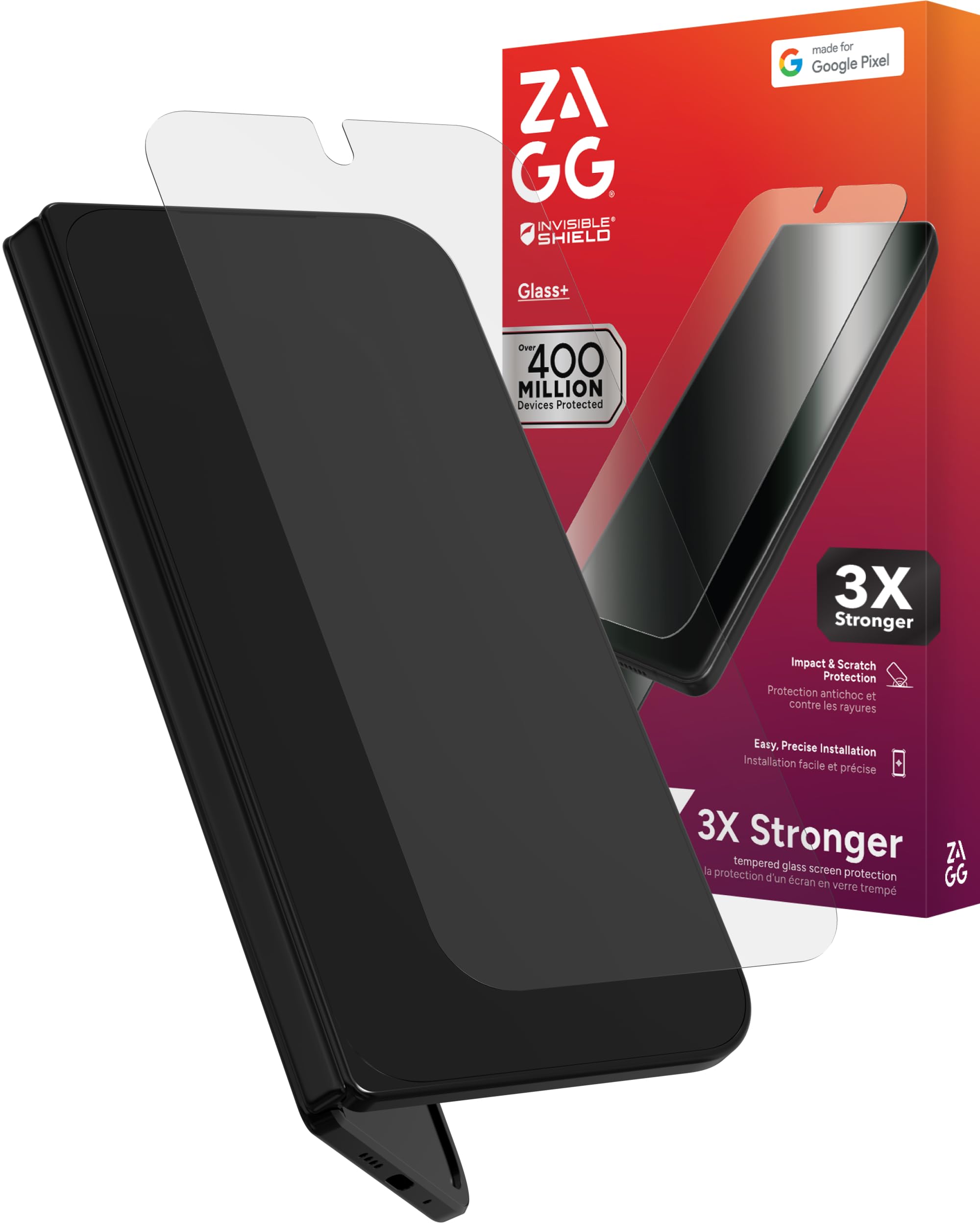ZAGG Glass+ Google Pixel 10 Pro Fold Screen Protector (Front Screen Only) – Extreme Impact &amp; Shatter Protection, Scratch-Resistant, Smudge-Resistant, InvisibleShield, Easy Installation