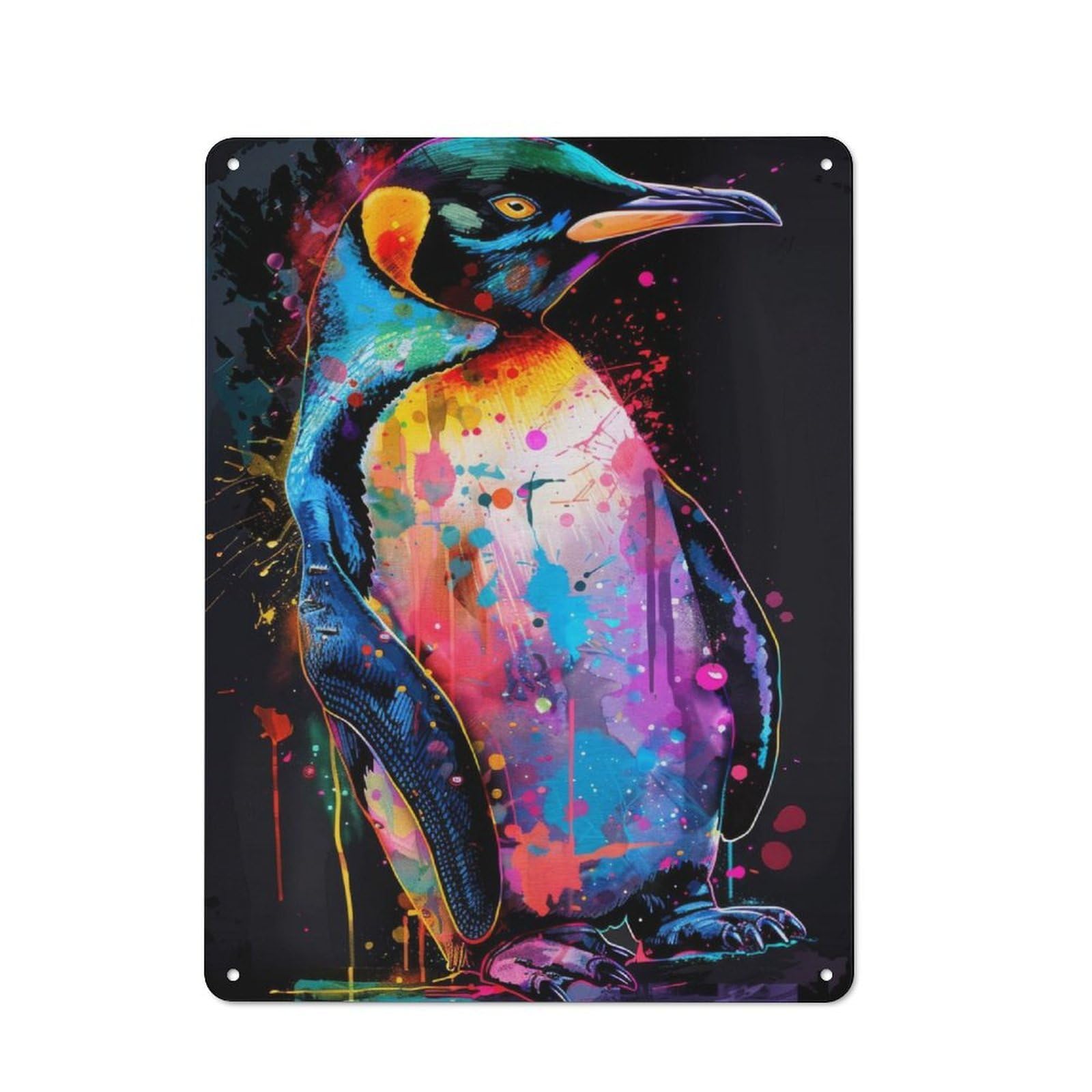 Junmoney Penguin Animal Painting Retro Metal Wall Sign 40X30cm With For Living Room Wall, Housewarming Wall Decor For People Furnishing Living Room