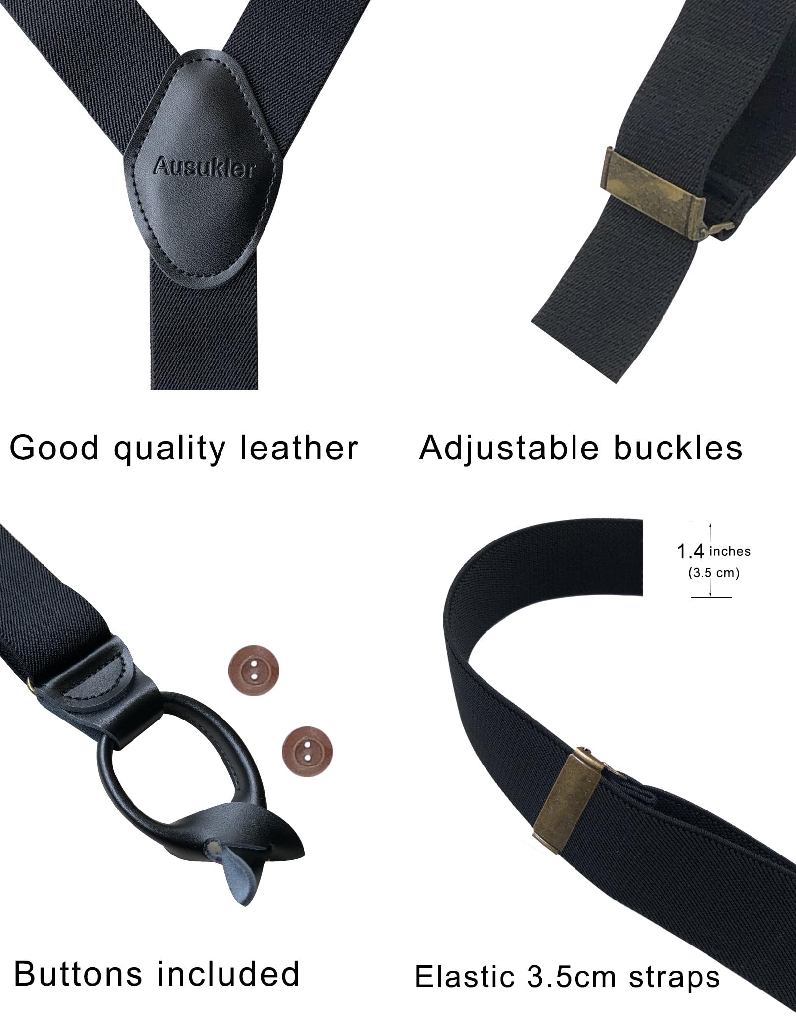 Botones tirantes para hombre, pantalones extra fuertes, 3,5 cm de ancho, con 6 botones, talla única