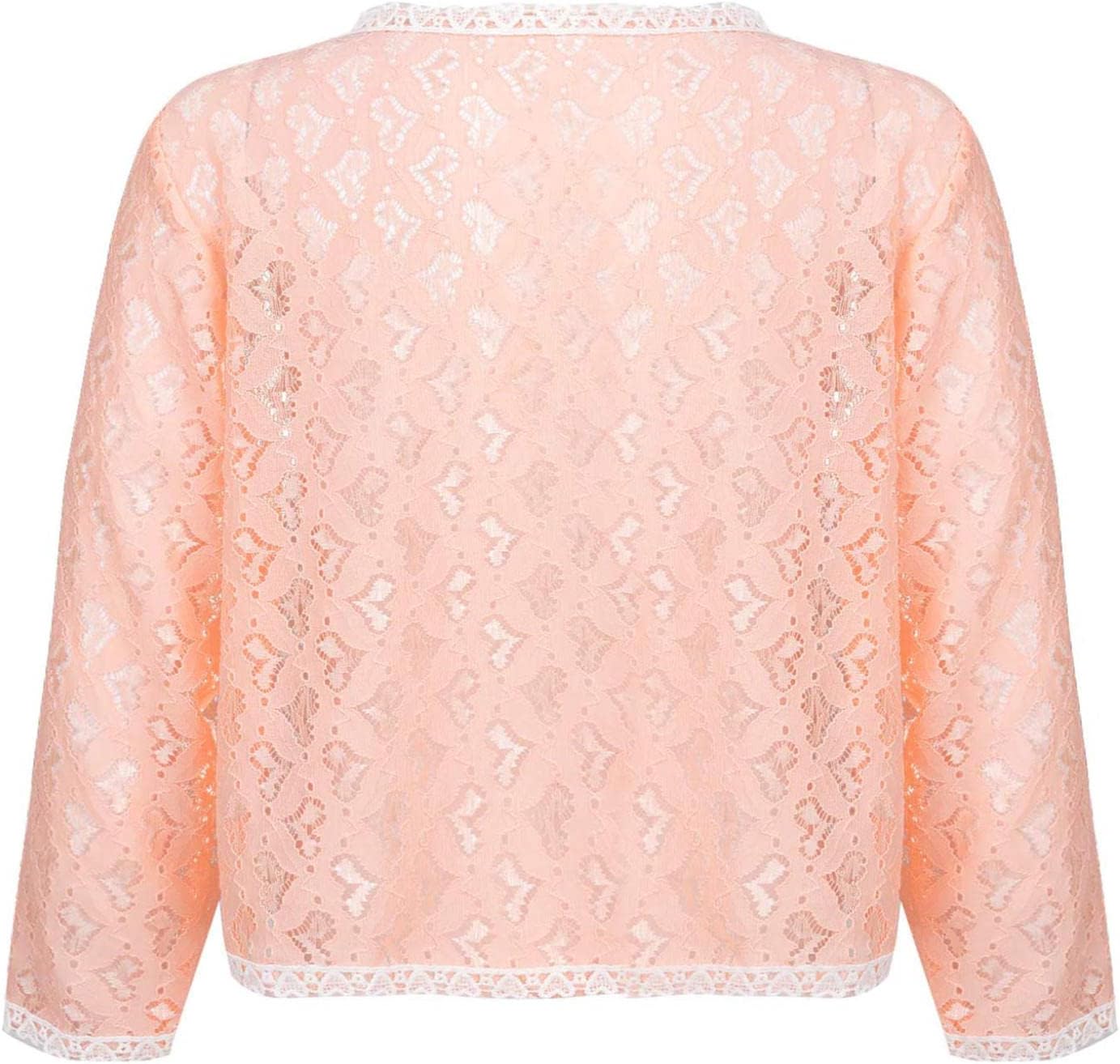 Oyolan Kids Girls Ruffled Long Sleeve Lace Hollow Floral Simple Cardigan Shrug Top Bolero Cardigan Shrug