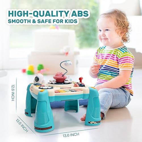 Miniatura 6 de CUTE STONE Mesa de actividades 2 en 1 para bebé con luz nocturna mesa musical de aprendizaje juguetes educativos juguetes musicales para bebés