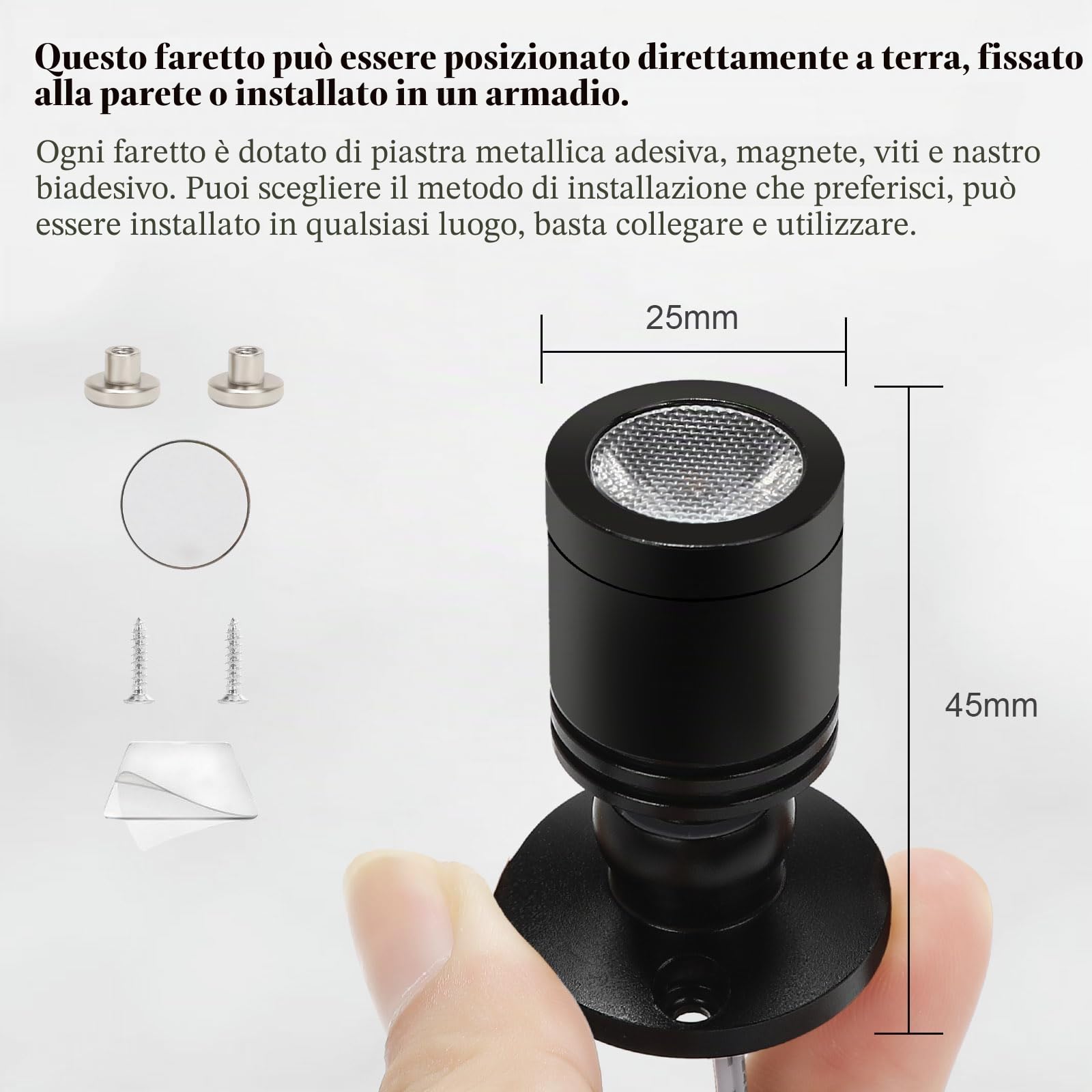 Faretti LED per Interni, Mini Spot Orientabile da 1 W per Mobili, Quadri, Armadi, Corridoi, Gallerie, Negozi, Vetrine per Gioielli - Luci d'Accento