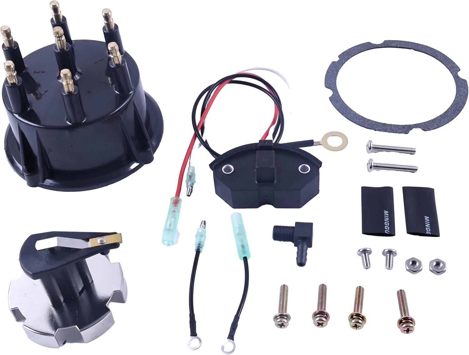 Distributor Cap And Trigger Wheel Rotor Kit With Gasket And Screws And Ignition Sensor 87-892150Q02 805759Q3 13524A5 Compatible With Mercruiser Thunderbolt 5.0 5.7 7.4 8.2 V8 Engines