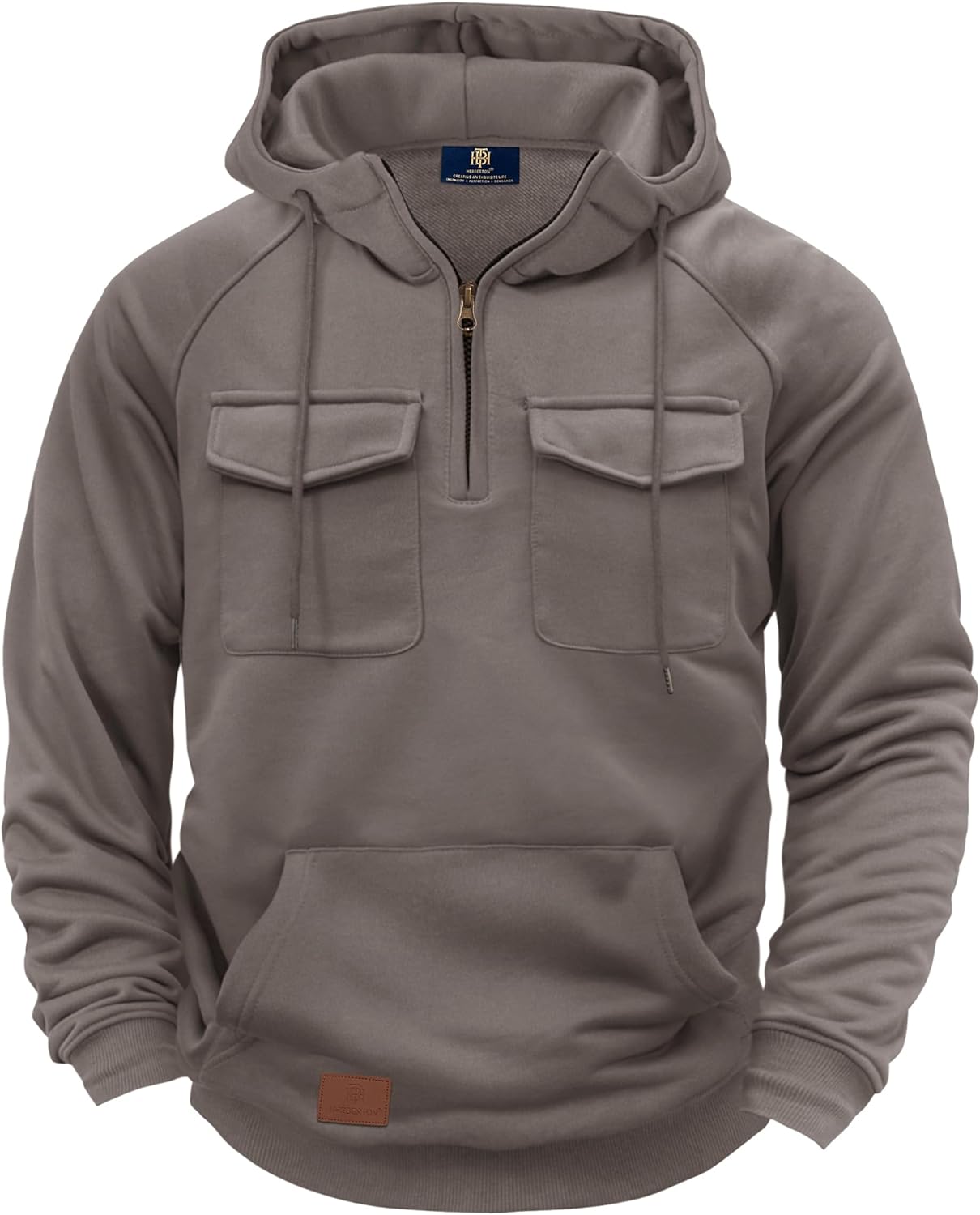 Herberton Men's Cargo Hoodie Quarter-Zip Midweight Casual Workwear Tactical Pullover with Pockets (S-3XL)