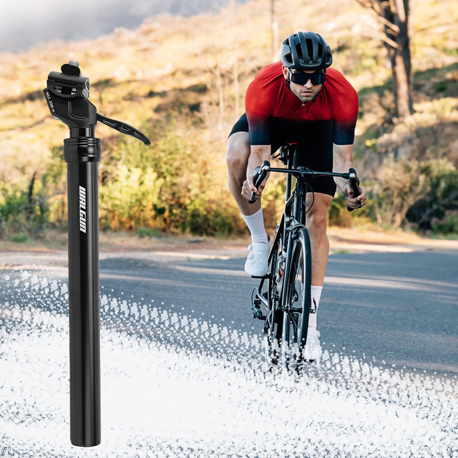 Sztyca podsiodłowa rowerowa 30,9/31,6 mm z amortyzatorem ze stopu aluminium, z regulacją wysokości, hydrauliczna, ręcznie obsługiwana sztyca podsiodłowa jako akcesoria rowerowe, długość całkowita 430