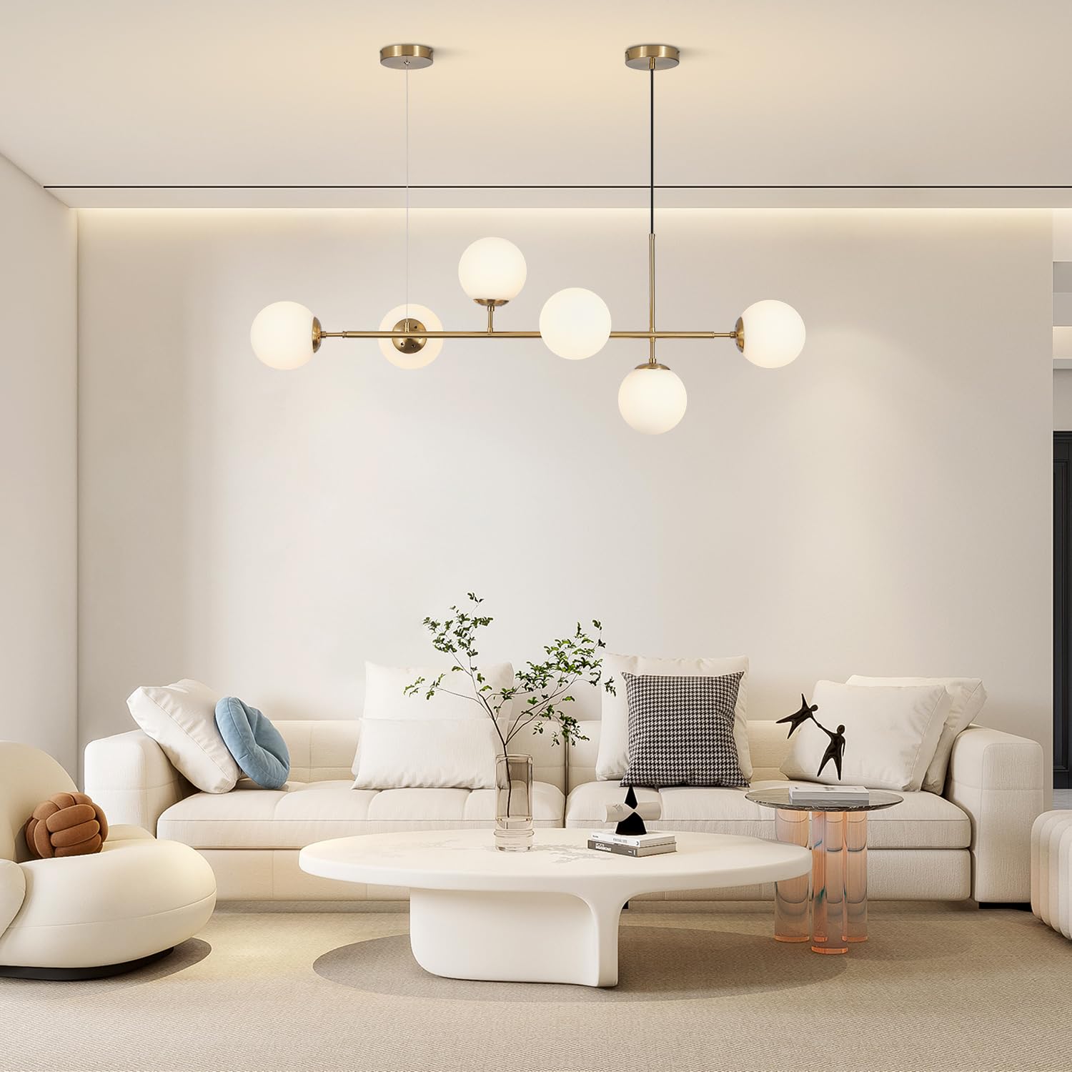 Snapklik.com : Brass Gold 6-Lights Straight Pendant Light Fixture Mid ...