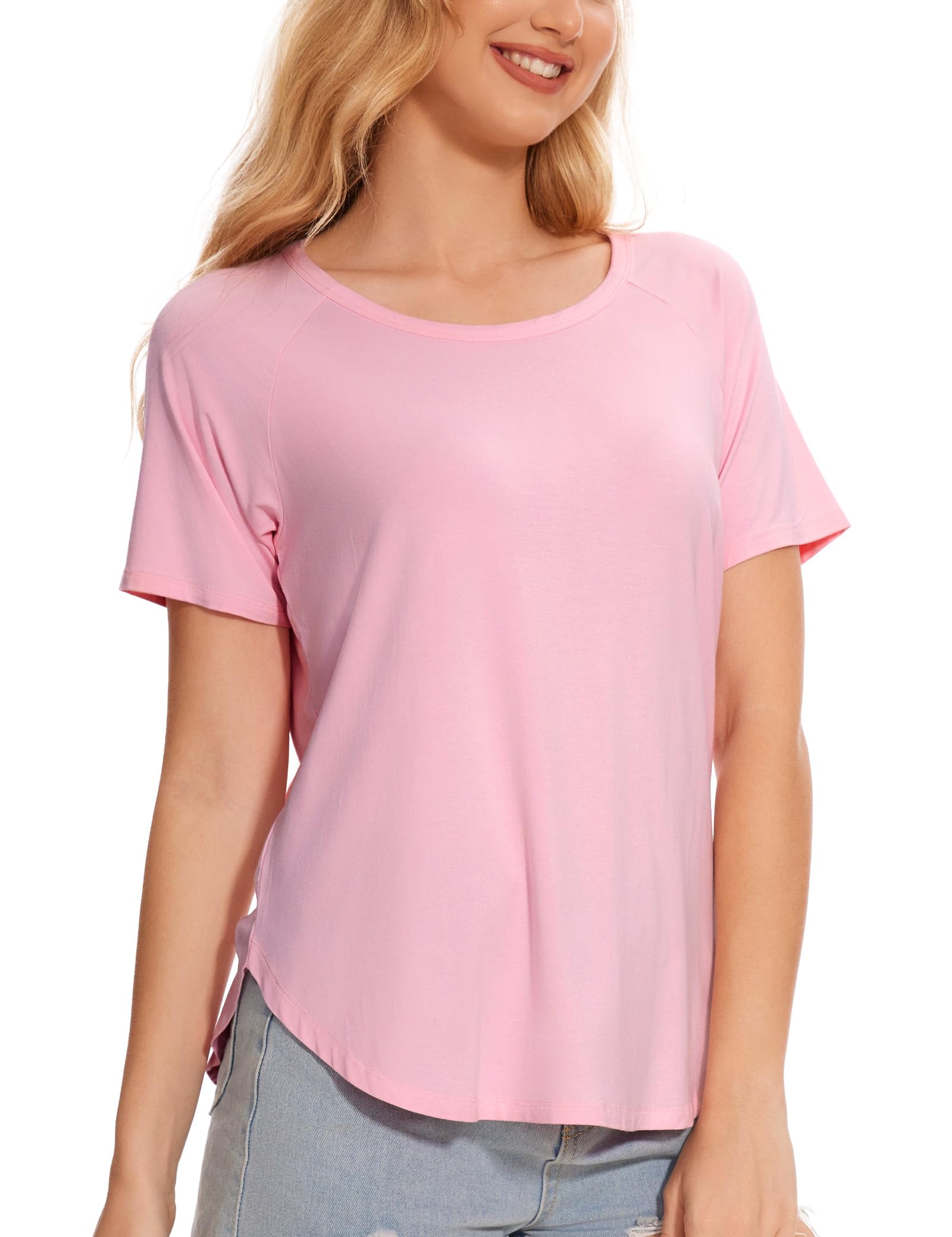 GYS Womens Pajama Tops Short Sleeve Shirts Summer Comfy Crew Neck Sleep T-Shirt