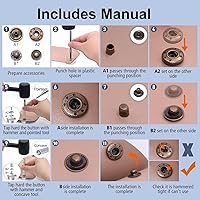 Vista 8 de Alritz Kits de botones a presión de cuero de 0.591 in con espaciador de martillo, 90 juegos de broches de presión de metal con 4 herramientas