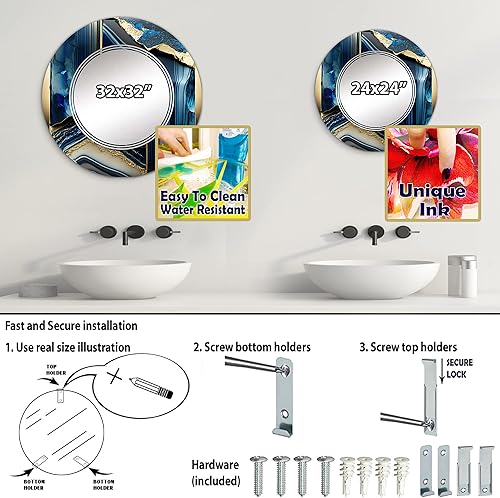 Miniatura 9 de DesignQ Abstract Geode Geometric Blue III - Espejo de tocador, espejos de baño, espejos de pared para sala de estar, dormitorio, espejo ovalado,