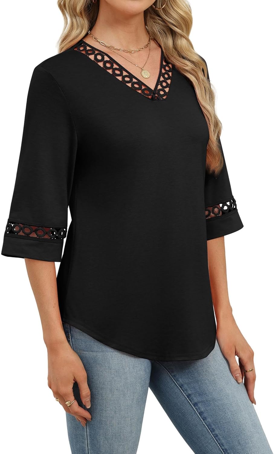 WIHOLL Womens Tops Eyelet Lace V Neck Bell Sleeve Blouses Dressy Casual Work Shirt 2026 Summer Spring Fashion Clothing - Image 5