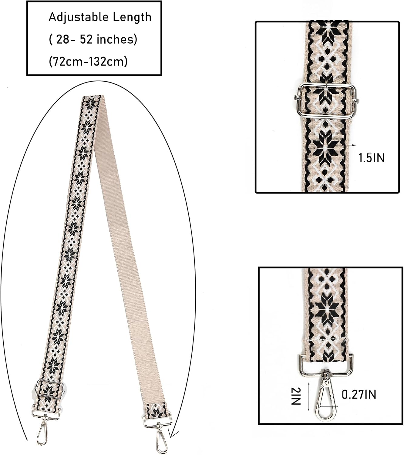 Crossbody Straps for Purses Silver Hardware Purse Strap Wide Shoulder Strap Adjustable Replacement