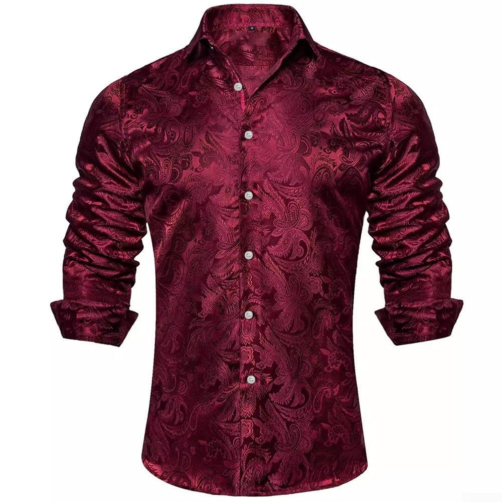 Chemise formelle à manches longues en soie pour homme pour smoking, mariage et fête (taille L) Rouge