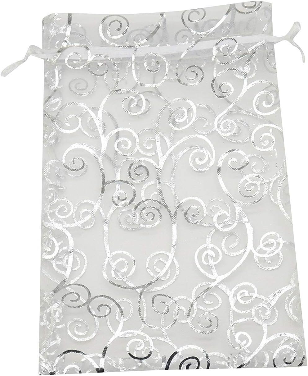 SUNGULF 50pcs Organza Pouch Bag Drawstring 6"x8" Strong Gift Candy Bag Jewelry Party Wedding Favor (Silver White)