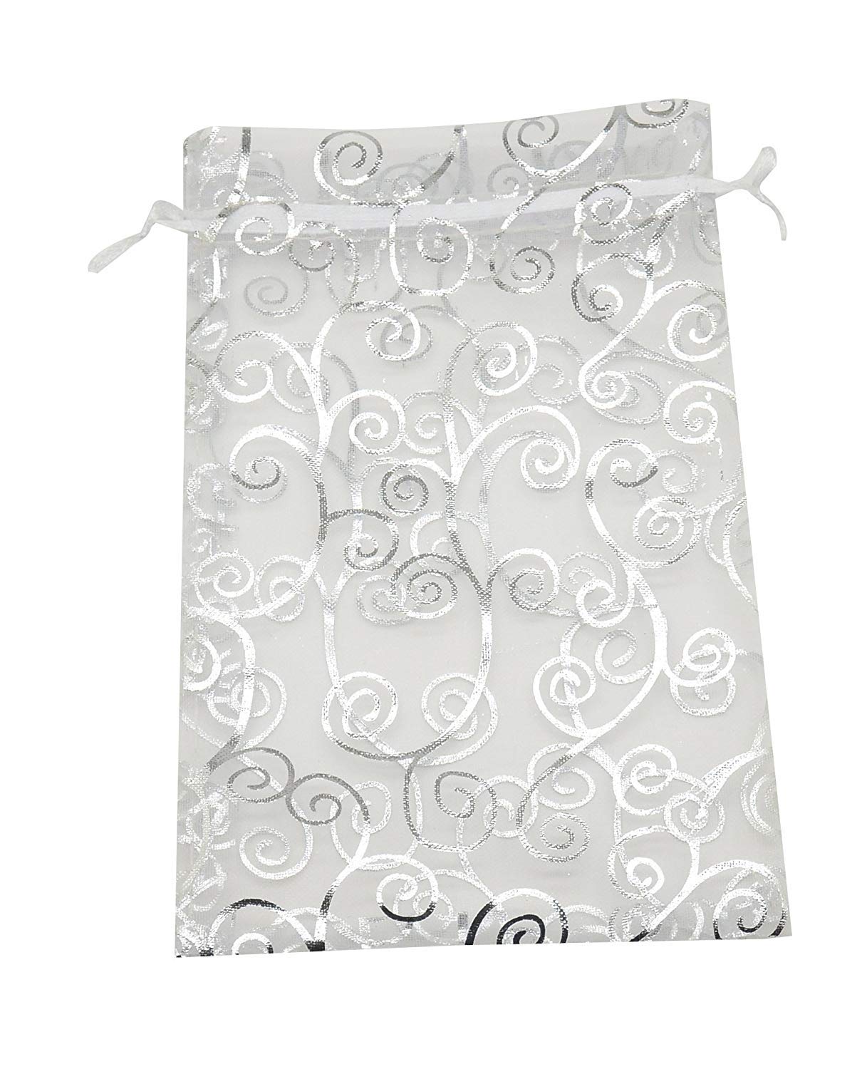 SUNGULF 50pcs Organza Pouch Bag Drawstring 6"x8" Strong Gift Candy Bag Jewelry Party Wedding Favor (Silver White)