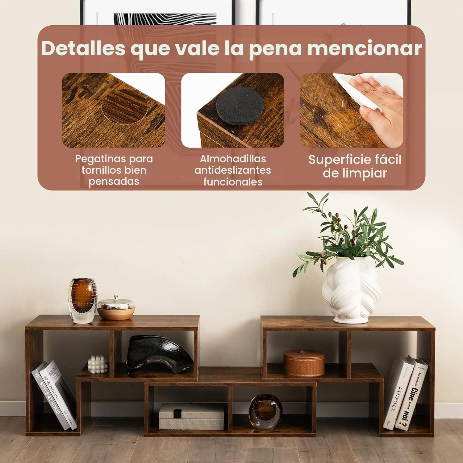 GIANTEX Mueble de TV Combinado Libre con Estantes Abiertos, para TV hasta 65 Pulgadas, Soporte de TV Multifuncional de Madera, para Salón, Dormitorio, 134-180x30x43 cm (Marrón, 3 Piezas)