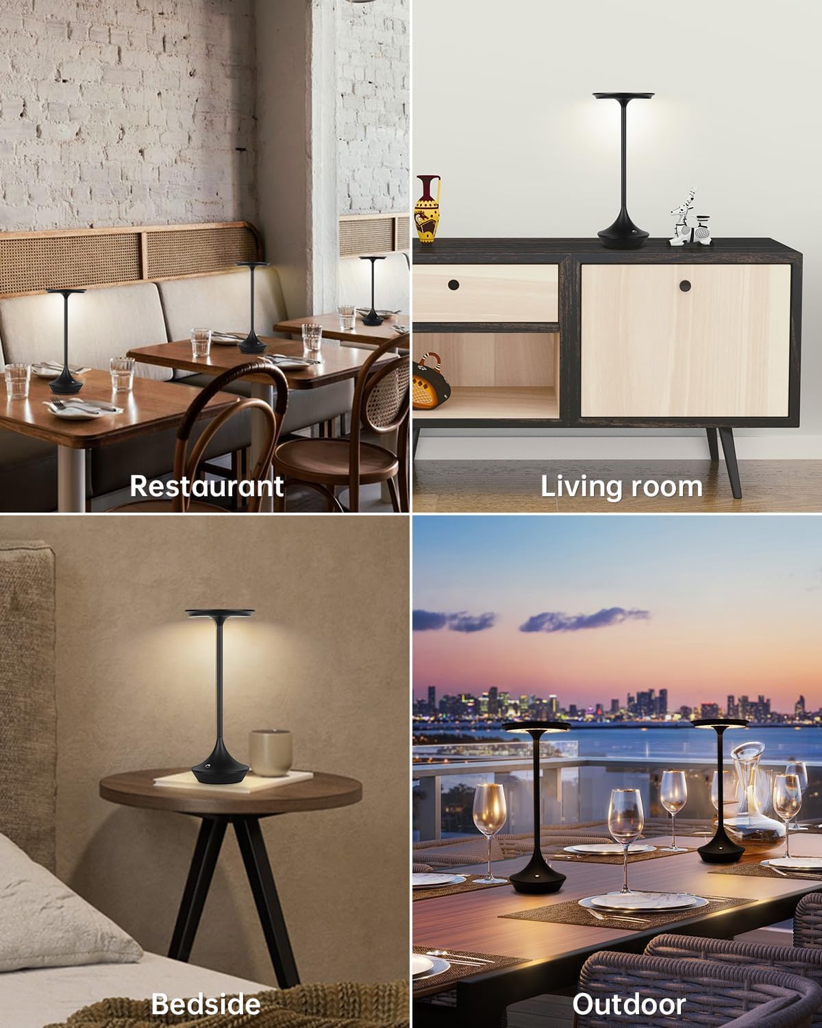 2 Pack Rechargeable Cordless Table Lamps, Portable 4000mAh Battery Table Lights, 3 Color Stepless Dimming LED Wireless Desk Light with Memory Function for Outdoor/Dinner/Bar/Restaurant/Camping