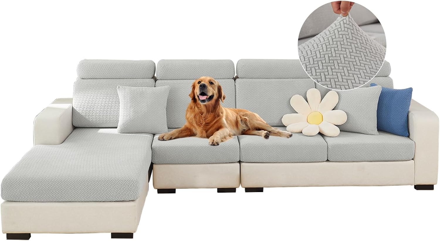 2023 Newest Universal Sofa Cover, Wear-Resistant Stretch Couch Cushion Slipcovers, Magic Sofa Covers, Furniture Protector Anti-Slip L Shape/Chaise Lounge Sofa Cover for Living Room Dogs Pets