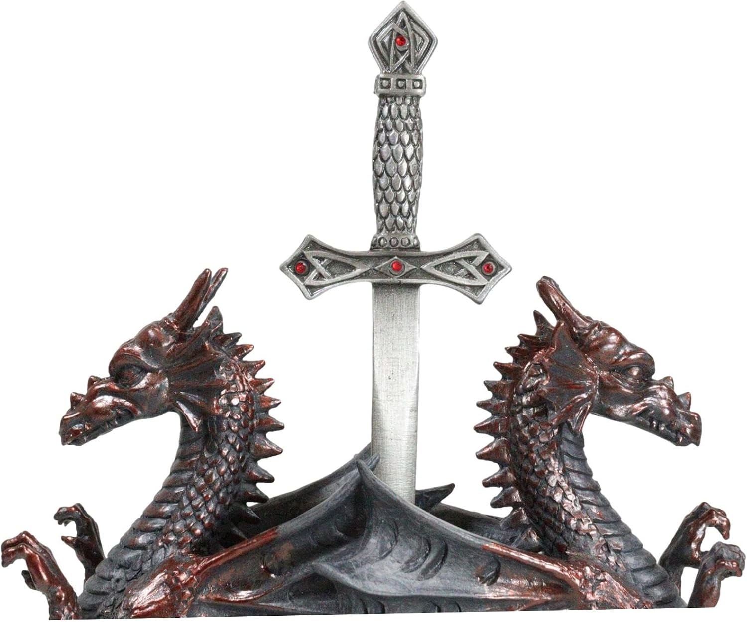 Ebros Gift Fantasy Gothic Twin Dragons Guardian of The Celtic Rune Sword Figurine Base Holder with A Blunt Blade Dagger Letter Opener Home and Office Decorative Sculpture Medieval Legends