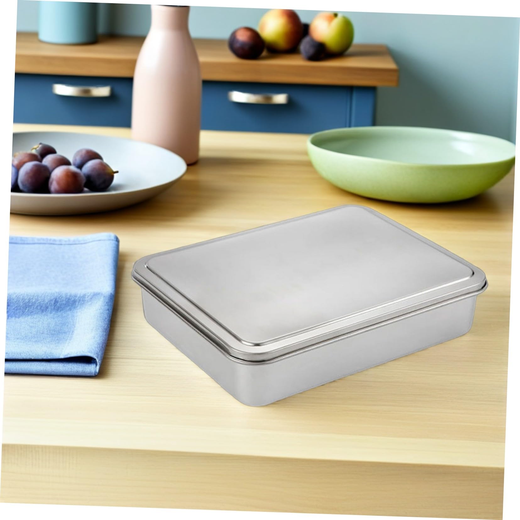 ULTECHNOVO Molde Rectangular para Tartas de Acero Inoxidable con Tapa, Tamaño 33.5x28.5x6 Cm, Caja para Hornear y Guardar Pasteles, Molde Reutilizable para Tiramisú y Postres Caseros