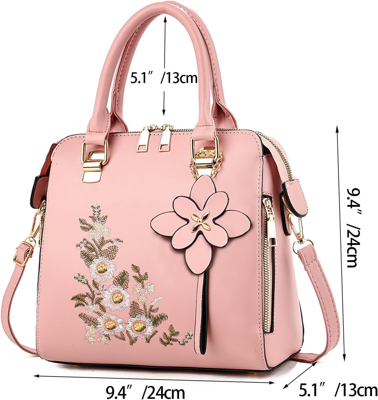 Women Embroidered Satchel Top Handle Purses and Handbag Lightweight Totes Crossbody Shoulderbag for Lady - Image 4