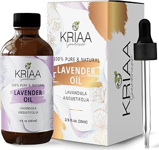 KRIAA Goodness Lavender Essential Oil 4oz with Dropper Pure & Organic for Aromatherapy Massage Pillow Spray Soap Candle & Perfume Making Sleep & Hair Aid Diffuser Use Huile Essentielle Travel Essentials