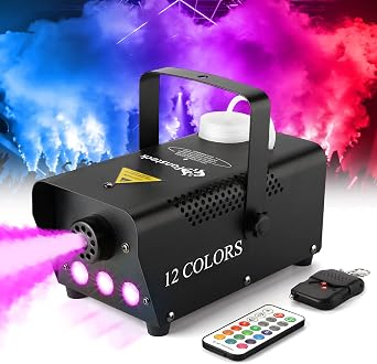 Fansteck Fog Machine Smoke Machine with 12 Colorful LED Lights Effect | 2000CFM Smoke Maker, Wired and Wireless Remote Control, 500W Fog Maker for Halloween, Outdoor, Wedding, Parties, DJ Stage