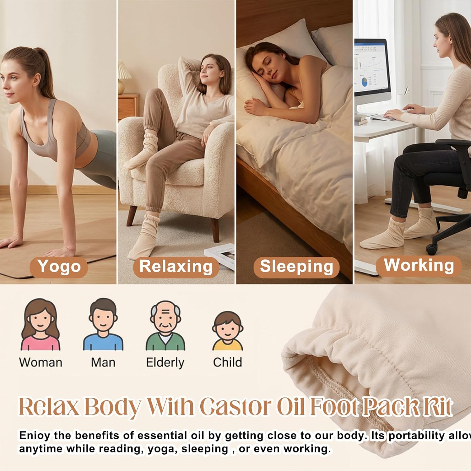 Castor Oil Pack Wrap for Feet,Castor Oil Foot Wrap External Pu with Cotton Lining Socks for Feet Arthritis and Foot Tingling Cracking(Oil are Not Include)