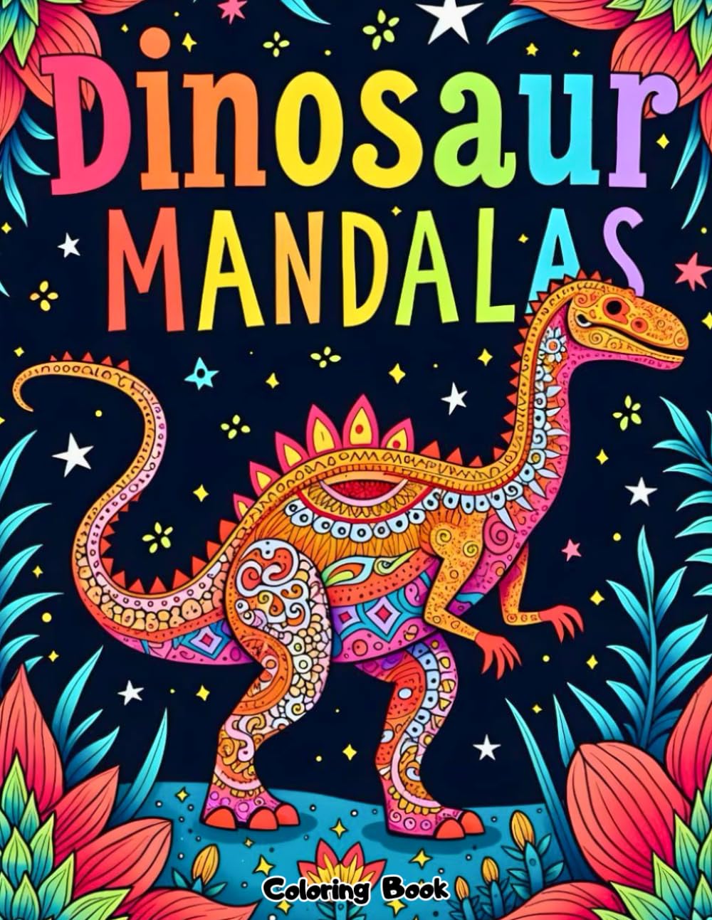 Dinosaur Mandala Coloring Book for Adults: Stress-Relief with Detailed Prehistoric Designs