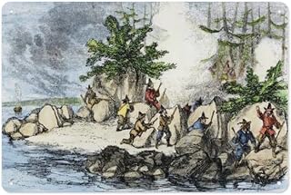 Metal Tin Sign Colonists And Native Americans Battling in Tiverton, Rhode Island, during King Philipsofof War, C.1600