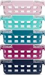 Ello Duraglass Glass Food Storage Meal Prep Containers, Bowls with Silicone Sleeve and Airtight Durable Tritan Lids, 10 Piece 5 Pack, Evening Orchard, 3.4 Cups