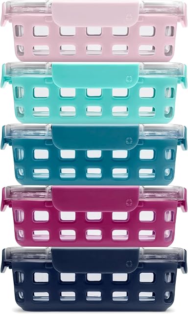 Ello Duraglass Conteneurs de préparation de repas en verre, bols avec manches en silicone et lides Tritan résistants hermétiques, 10 Pièce 5 Pack, le soir, Orchard, 3.4 Coupes