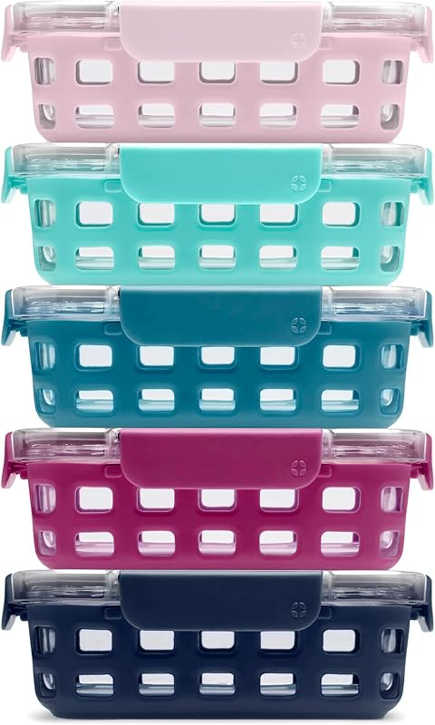 Duraglass 3.4 Cup Glass Meal Prep Containers, 10 Pc, 5 Pack, Evening Orchard