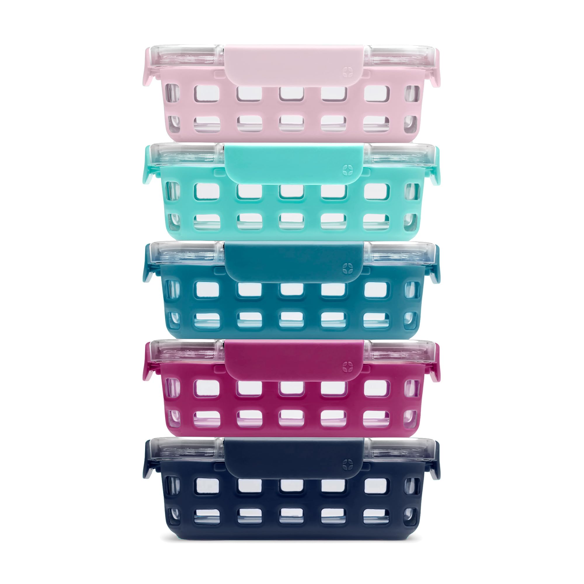 Ello Duraglass 3.4 Cup Meal Prep Sets 10Pc, 5 Pack Set- Glass Food Storage Container with Silicone Sleeve and Airtight BPA-Free Plastic Lids, Dishwasher, Microwave, and Freezer Safe, Evening Orchard