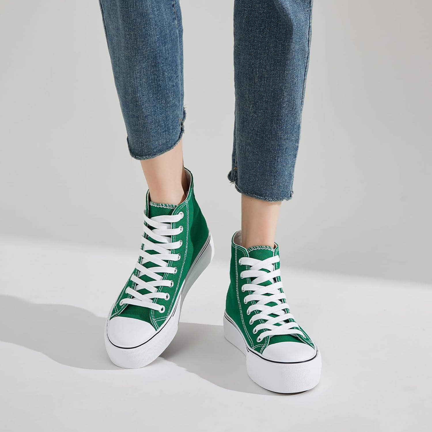 FRACORA Womens High Top Canvas Shoes White Black Platform Sneakers Lace Up Shoes for Women - Image 5