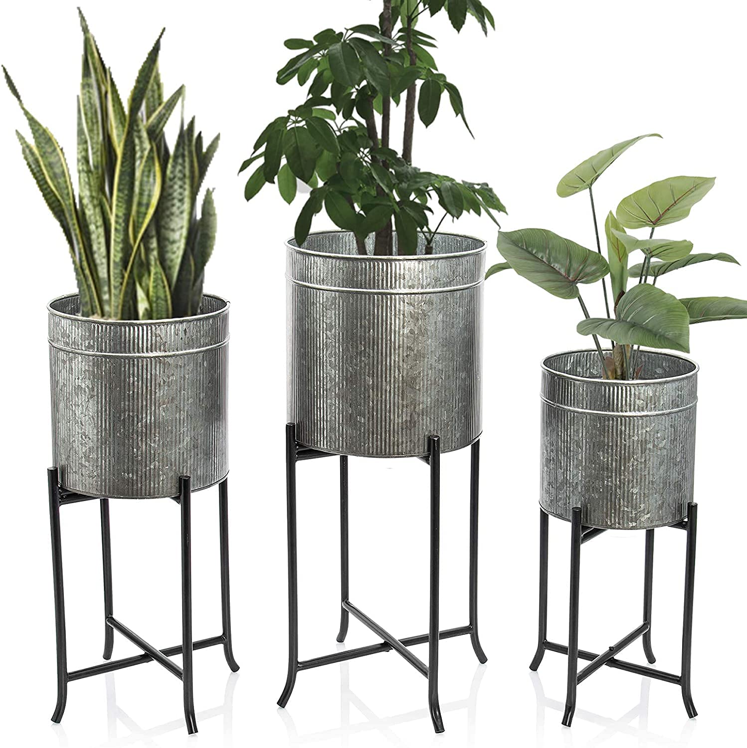 Inshreys Set 3 Large Galvanized Planters Outdoor & Indoor, Metal Farmhouse Decor for Garden, Patio, Porch & Balcony, Pots with Stand and Drainage, Front Door Decorative Planting Container, Modern Rustic Decor (B09HCKDDJ7) Amazon Price History, Amazon Price Tracker