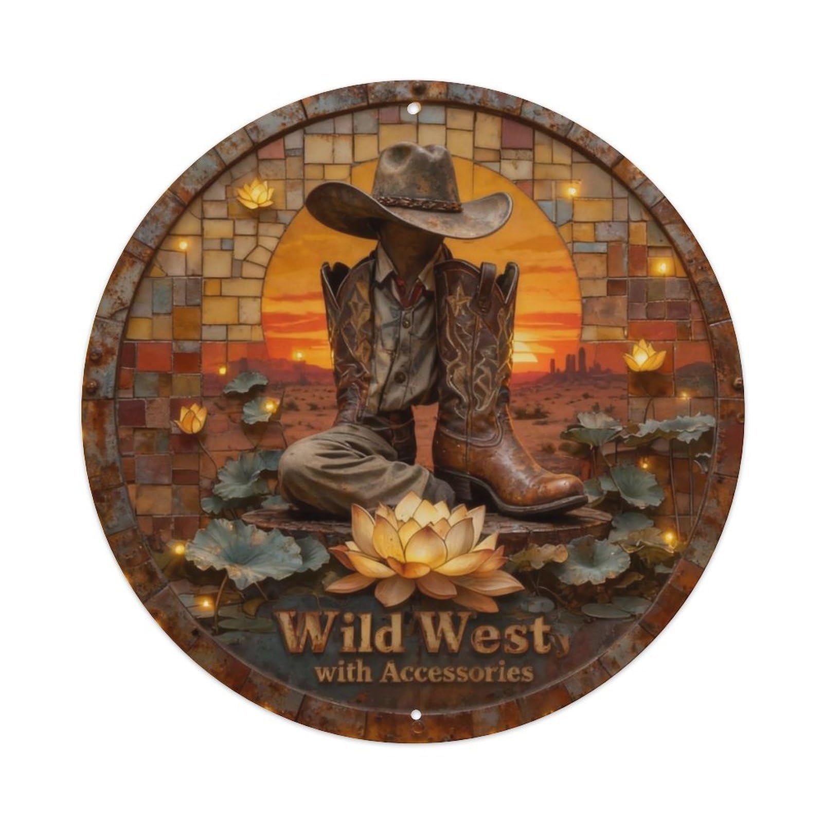 Wild West Cowboy Boots Metal Tin Sign Plaque