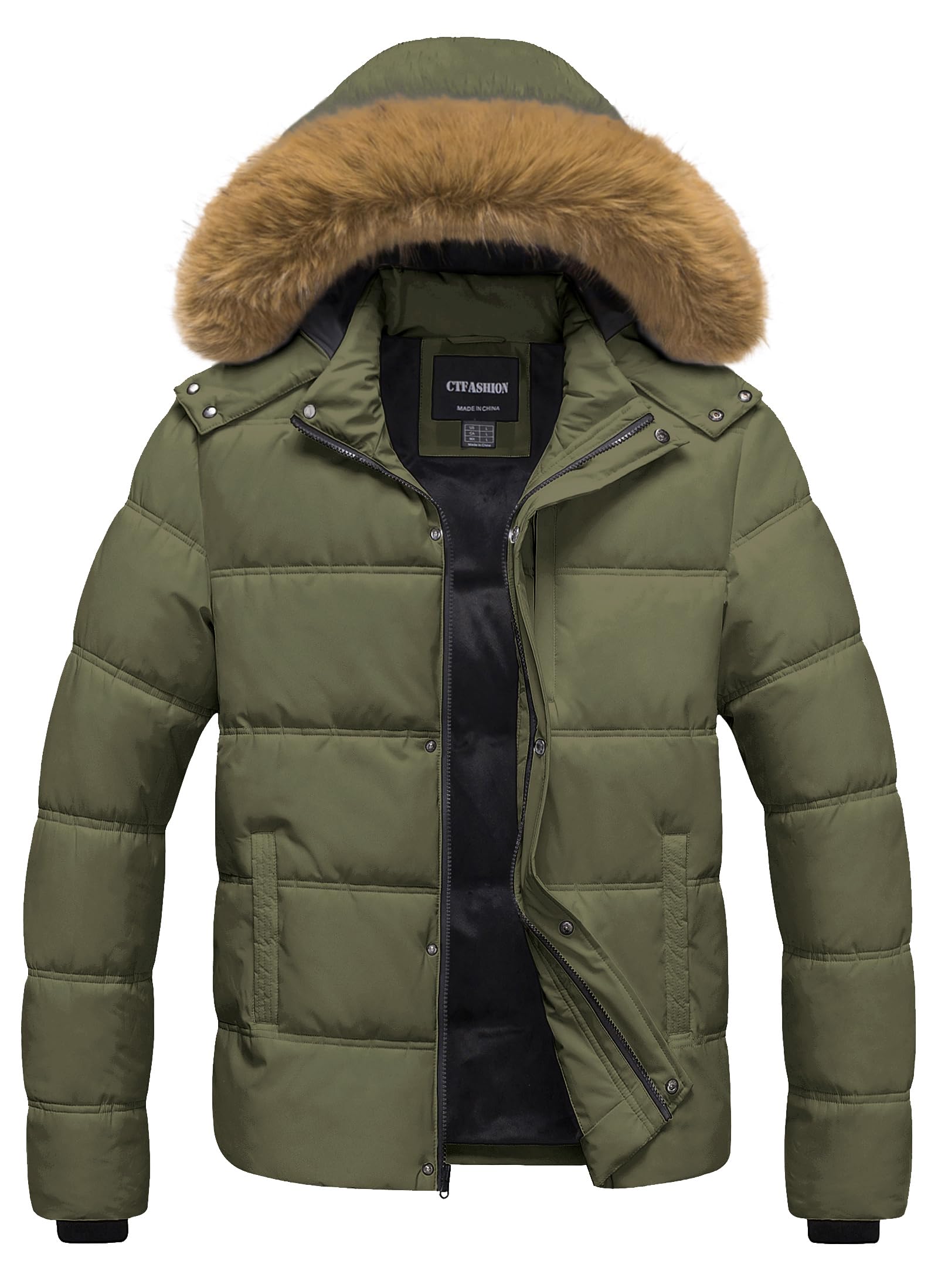 Men's Puffer Jacket Winter Coat Puffy Parka with Fur Hood Waterproof &amp; Windproof Shell Fleece lining 4 Pockets