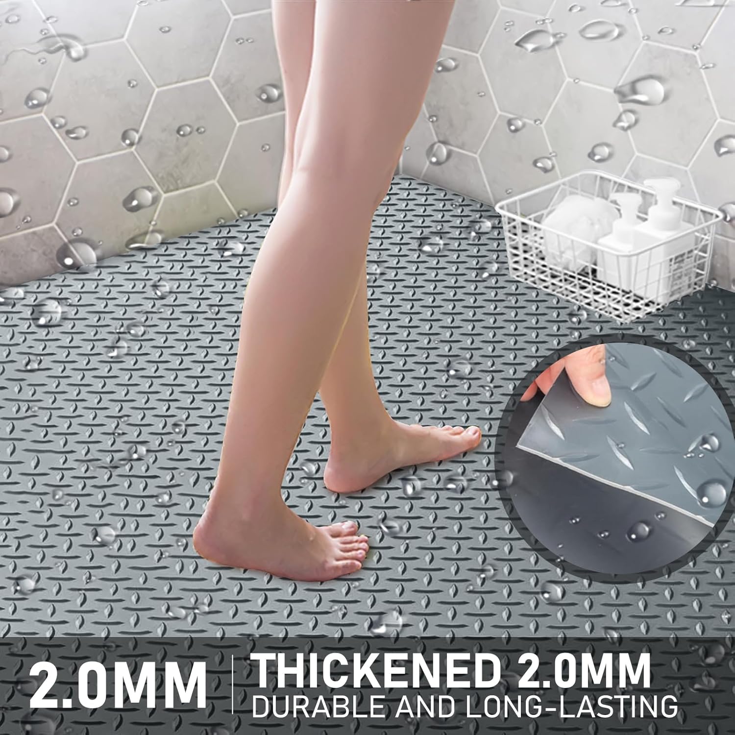 Garage Floor Mat 7.5x20 FT - Non-Slip PVC Rubber Parking Mat, Oil Protector, Trailer Flooring Roll - Grey