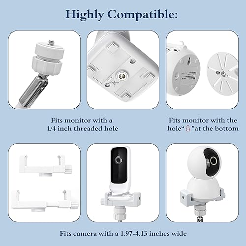 Miniatura 2 de Soporte para monitor de bebé para monitor de 1.9-4.1 pulgadas de ancho (óptica infantil DXR-8, etc.), ajustable de 31.5-68.8 pulgadas de altura para