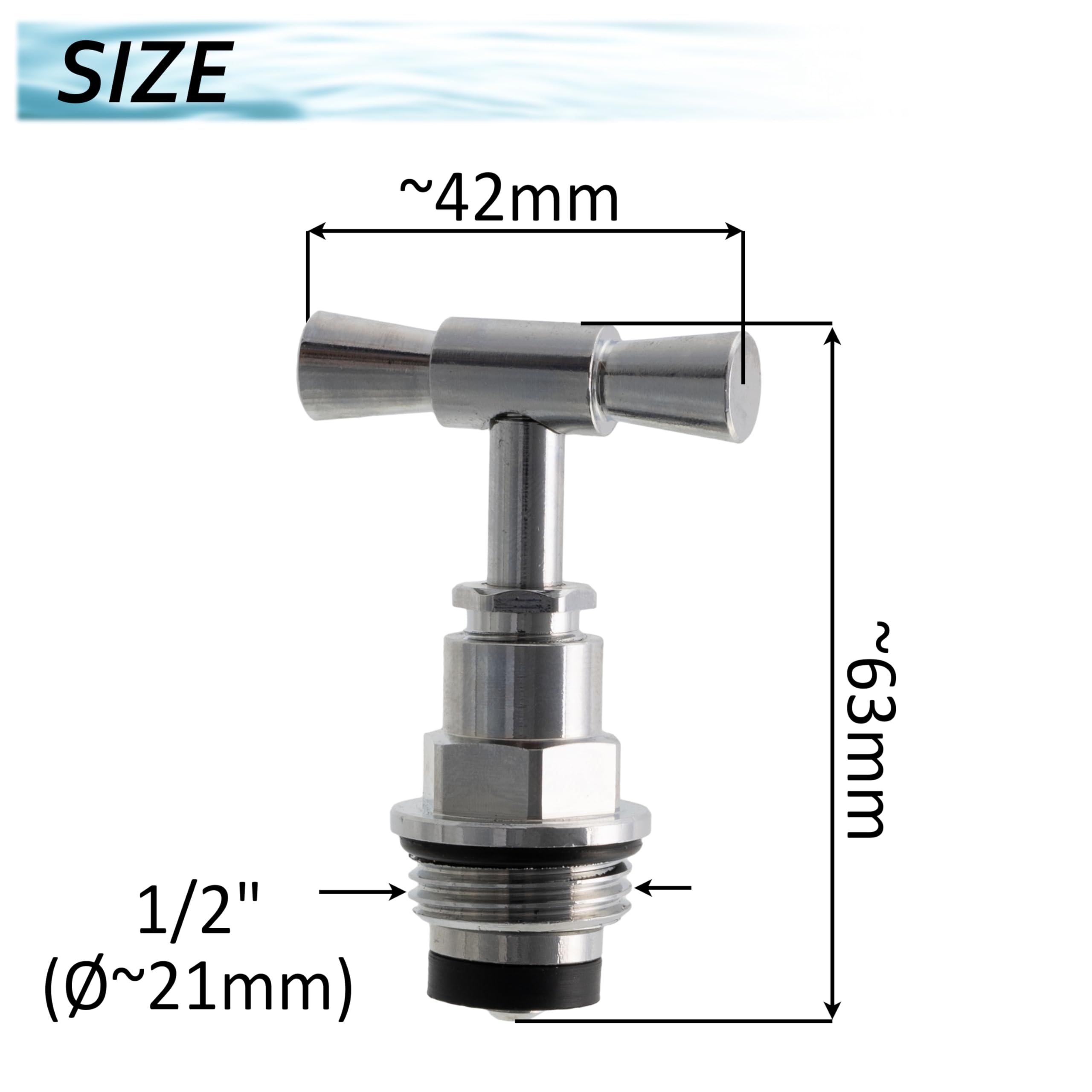AERZETIX - C74994 - Testa del rubinetto di alimentazione 1/2" - in ottone - finitura cromata - idraulica fornitura acqua perdita rubinetteria lavandino costruzione riparazione