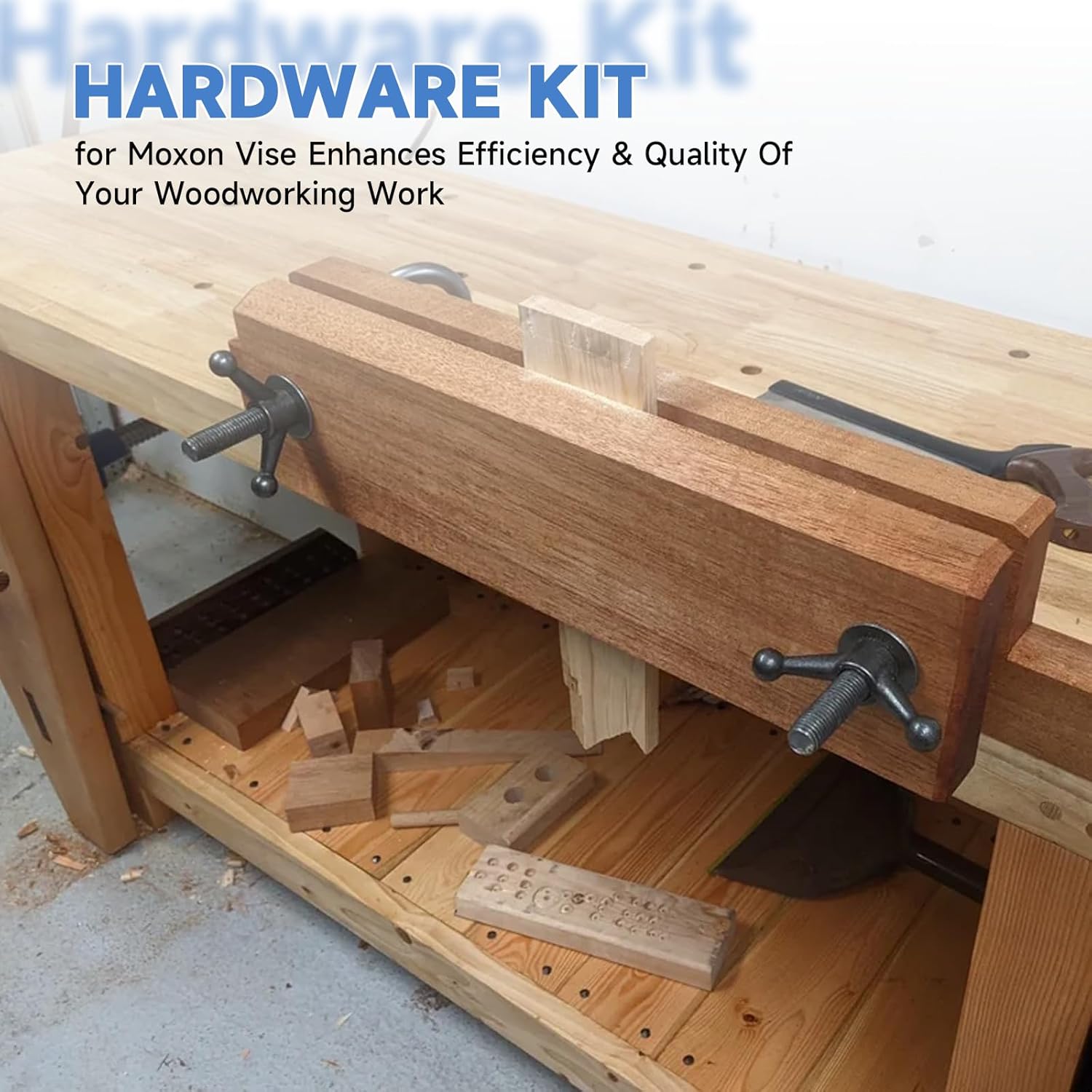 Hardware Kit for Moxon Vise, Bench Vise Screw Kit Includes 8 Inch Threaded Rods, Cast Knobs, Nuts & Washers Woodworking Workbench Tools Accessories