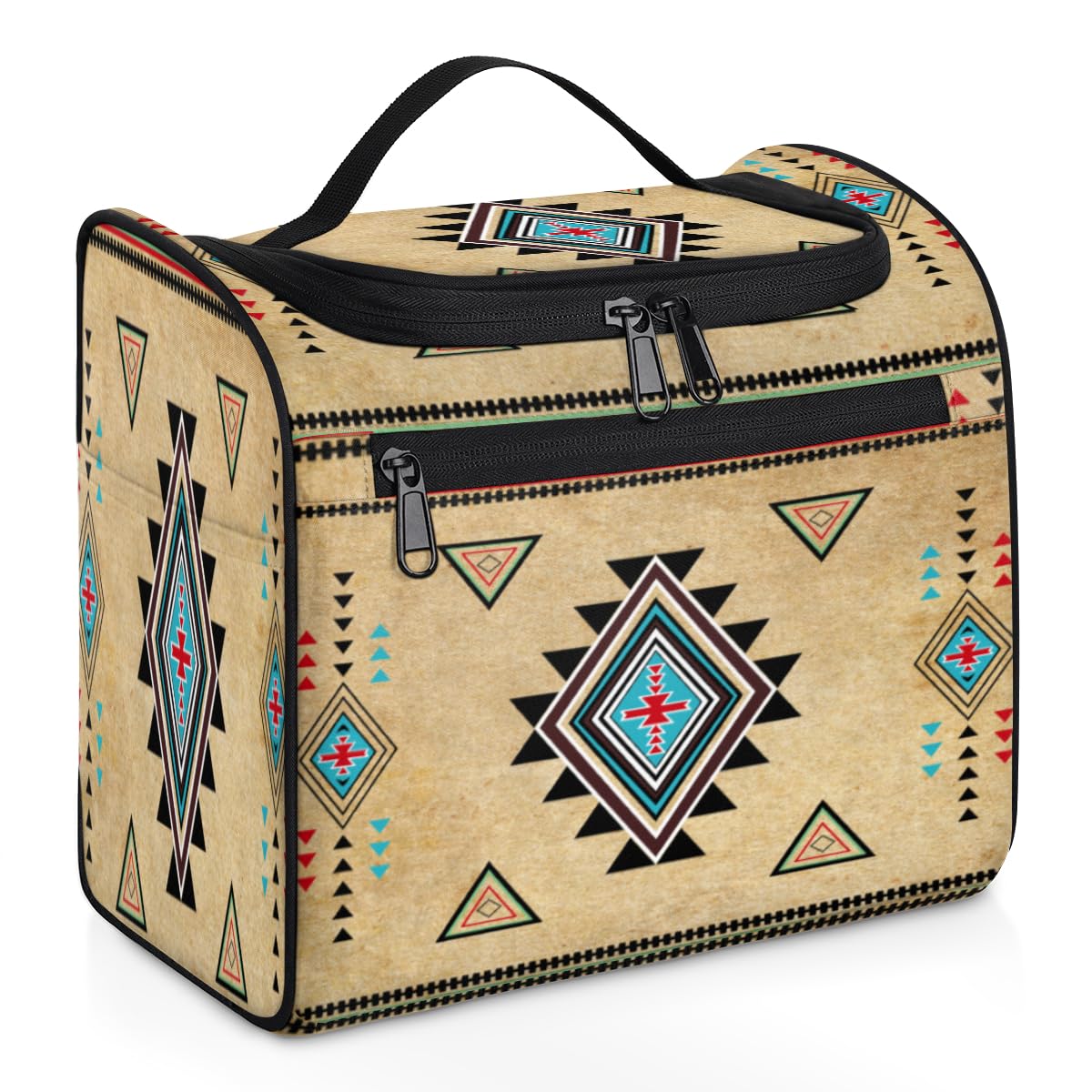 Funky Qiu Travel Toiletry Bag for Women Men Ethnic Aztec, Hanging Cosmetic Organizer Bag,Portable Water Resistant Makeup Bag,Travel Essentials Kit for