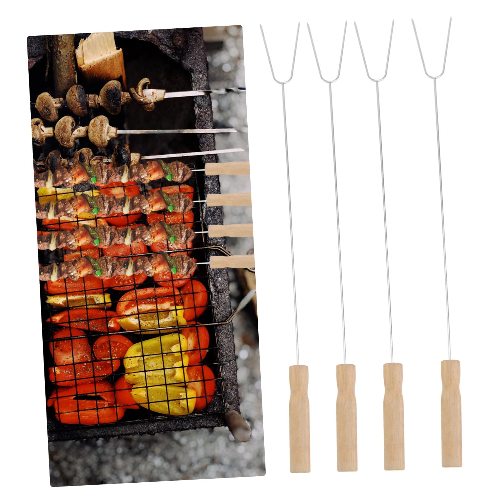 Gatuida 15 pezzi Forchette Barbecue in Inossidabile con in Legno Strumento Riutilizzabile per Arrostire Carne e Verdure Facili da e Resistenti