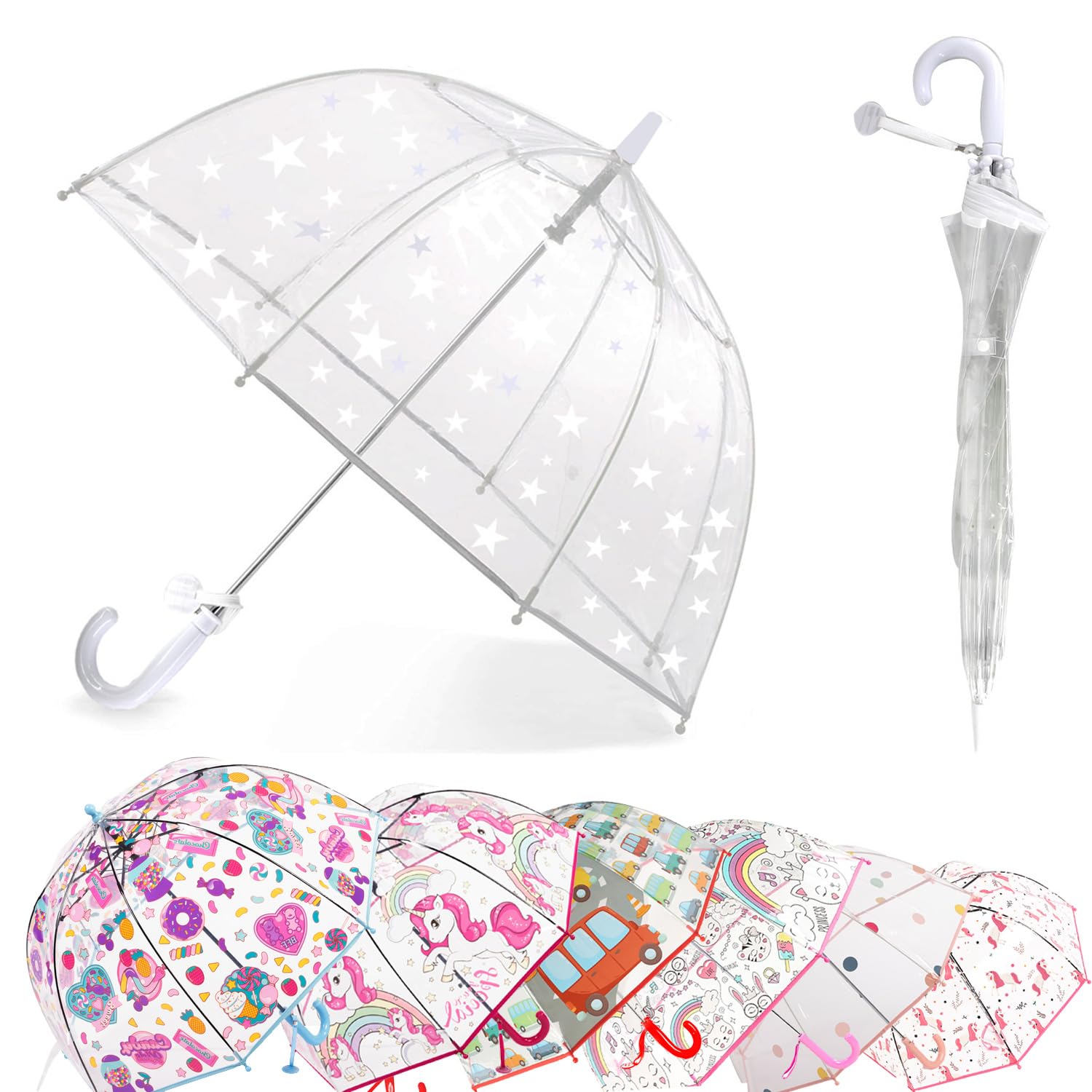 BaraidaBaraida Kids Clear and Transparent Umbrella with an Easy Grip Handle, Dome Bubble Umbrella, Windproof for Kids Boys and Girls, Little Stars