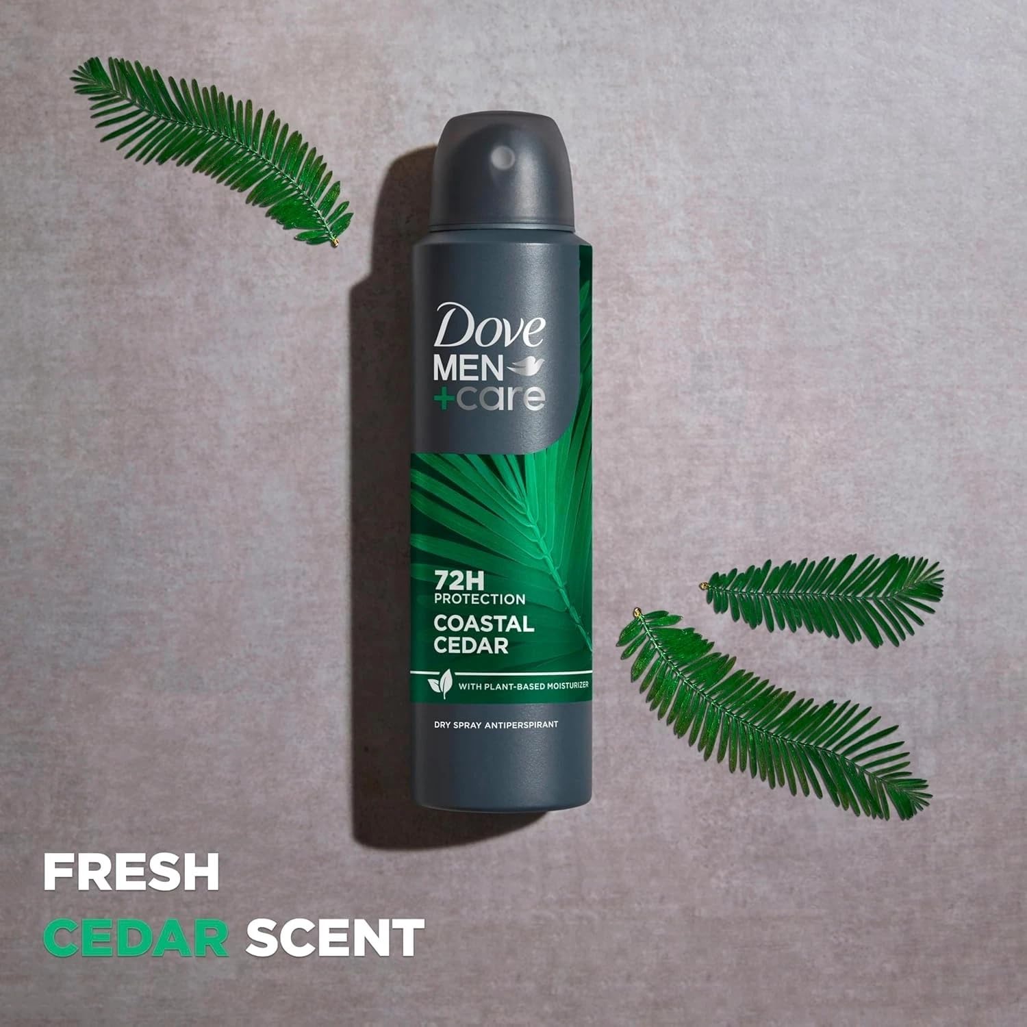 DOVE MEN + CARE Dry Spray Antiperspirant Coastal Cedar 4 Count 72H Protection with a Plant-Based Moisturizer 3.8 oz