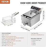 Vista 7 de VEVOR Freidora Profunda Comercial, Freidora Eléctrica de Encimera de 1500W con Cesta, Freidora de Acero Inoxidable de 11.6Qt / 11L de Aceite Único