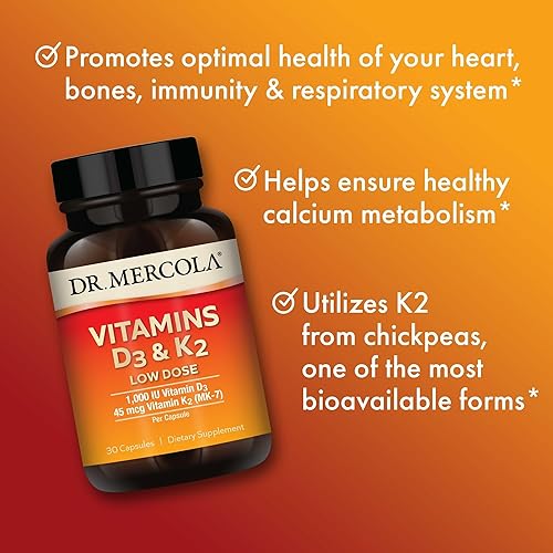 Miniatura 4 de Dr. Mercola Vitaminas D3 y K2 dosis bajas - Mantiene los niveles de vitamina D - Apoya la salud inmunológica y ósea - MenaQ7 K2 de origen de