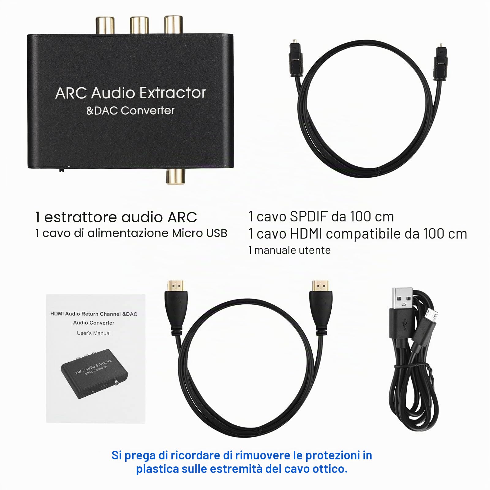 Convertitore DAC HDMI ARC Audio Extractor 192KHz – Supporto ARC, HDMI digitale a audio analogico stereo RCA/coassiale/Spdif e adattatore jack da 3,5 mm