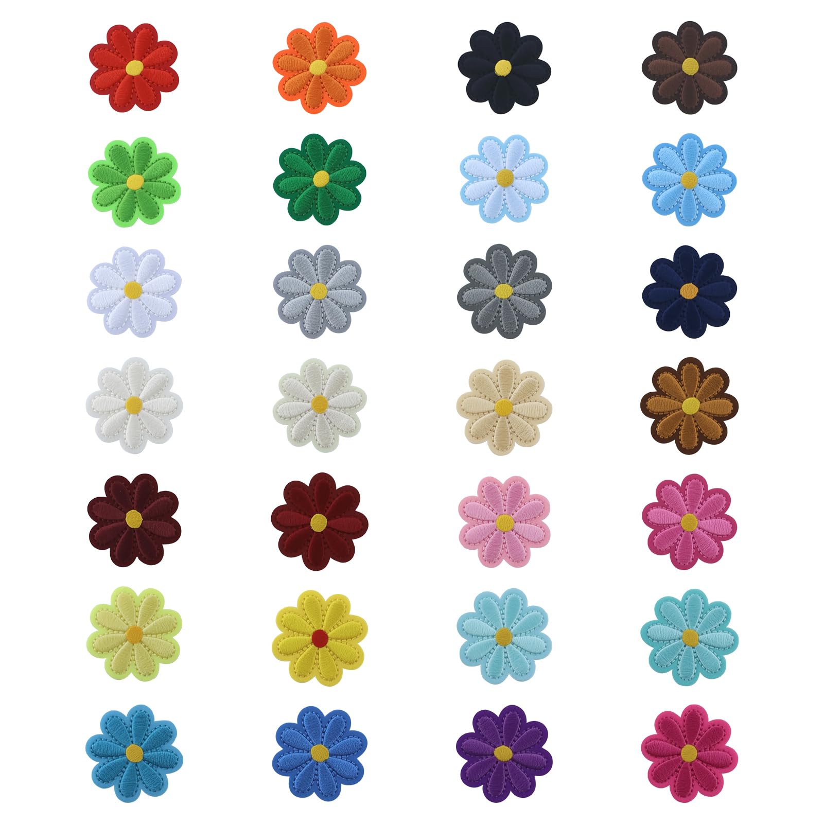 28 Pezzi Toppe termoadesive con margherite,Toppe Termoadesivi Fiore Adesive,Patch Fiori Margherita Toppe,Mini Colorato Toppa Ricamata Termoadesiva,per Zaini, Giacche,Jeans