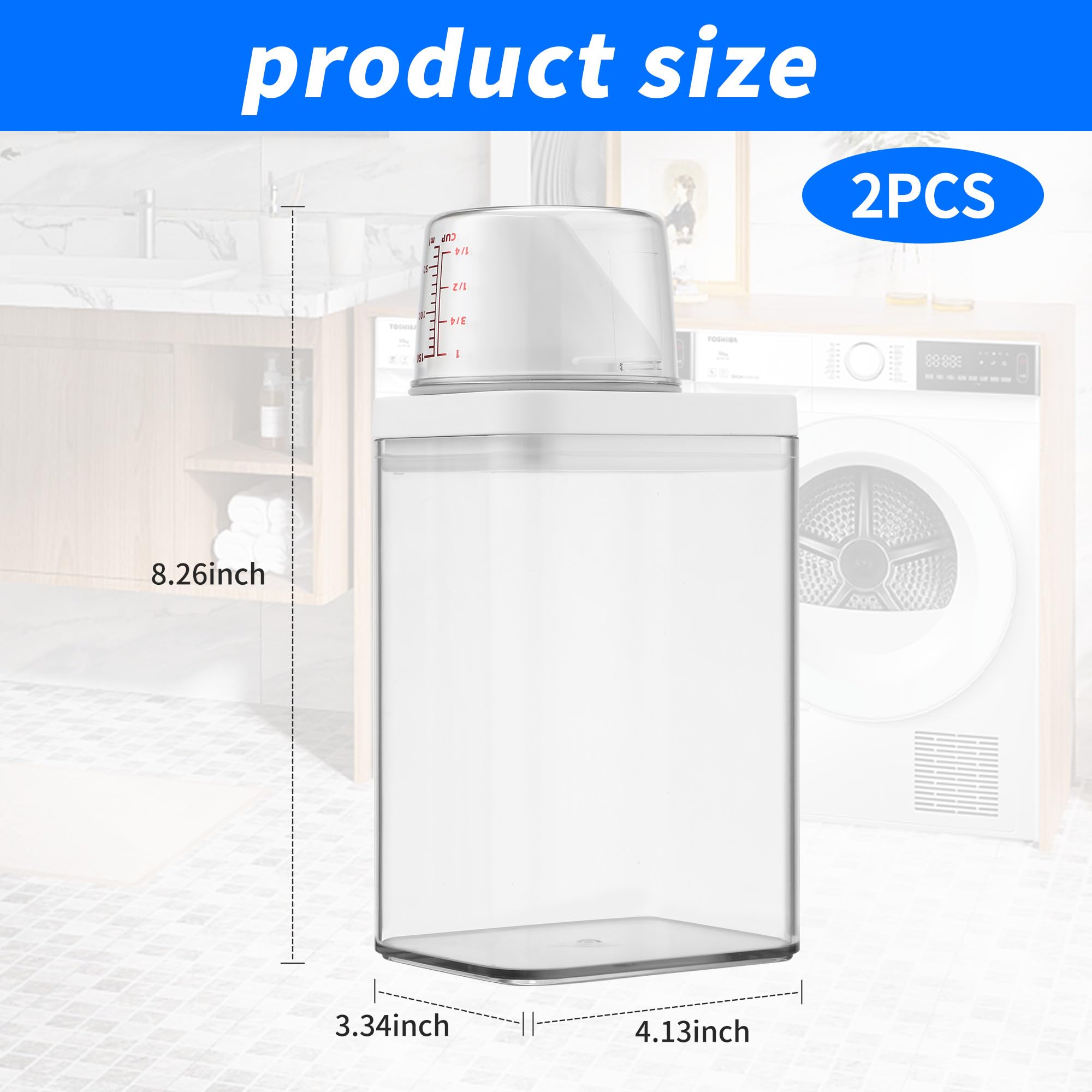 2 Pezzi 1100 ml Dispenser Detersivo Lavatrice,Dosatore Detersivo Lavatrice con Misurino, Contenitore per Detersivo in Polvere,Può essere utilizzato per conservare detersivi, riso, cereali, ecc
